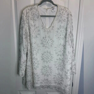 🤍”Gunit Fashions” Vintage White Beaded Tunic w/ “Snowflake” Pattern Size 2X 🩶